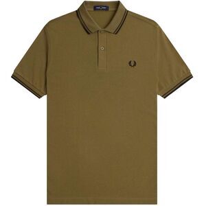 Fred Perry Mens Double Tipped Collar Polo Shirt / Black/Khaki Green